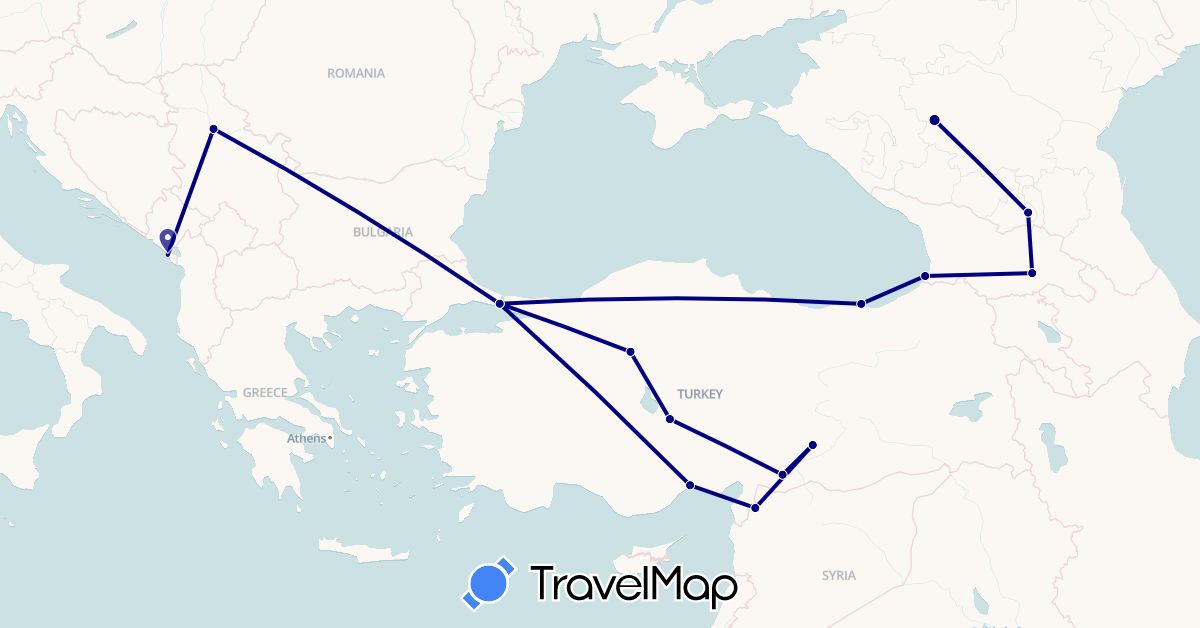 TravelMap itinerary: driving in Georgia, Montenegro, Serbia, Russia, Turkey (Asia, Europe)